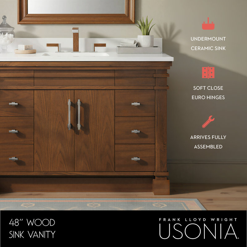 FLW Harmony 36 Wood Sink Vanity, Walnut, 48