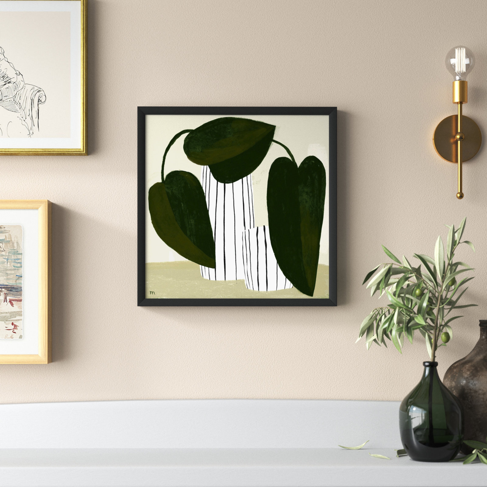 Juba "Striped Vases" Painting, Black, 16" H x 16" W x 1.25" D