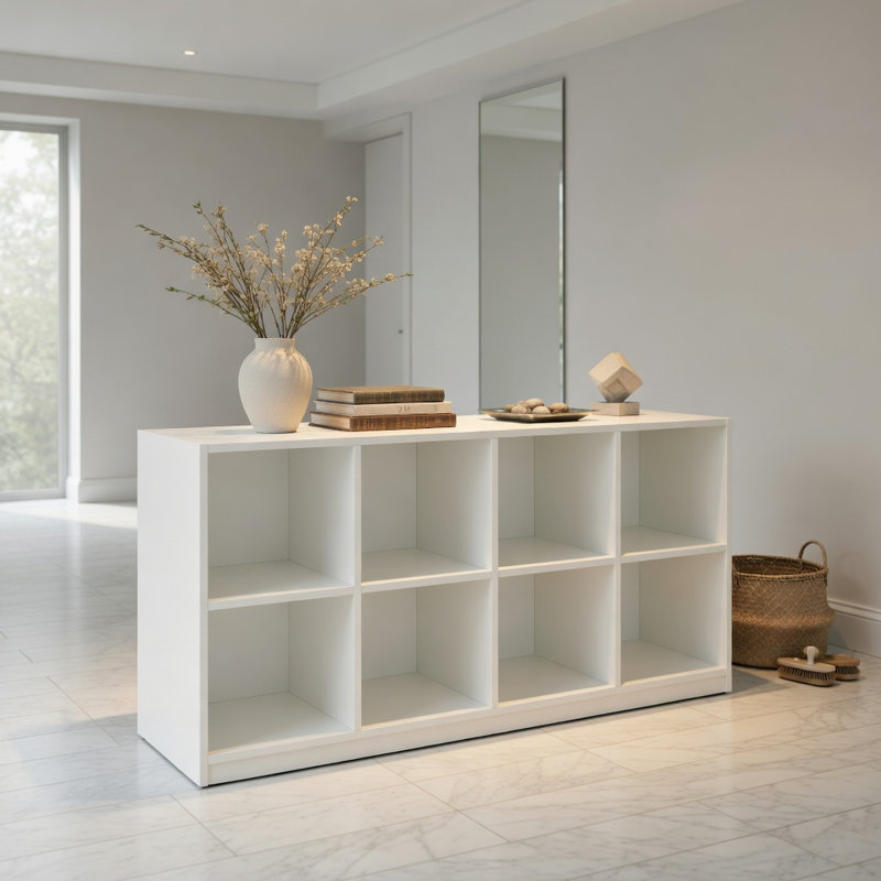 Armoire à chaussures robuste pour 8 casiers - capacité de poids de 500 lb, unité de rangement en bois d'ingénierie blanc pour entrée, couloir et chambre à coucher