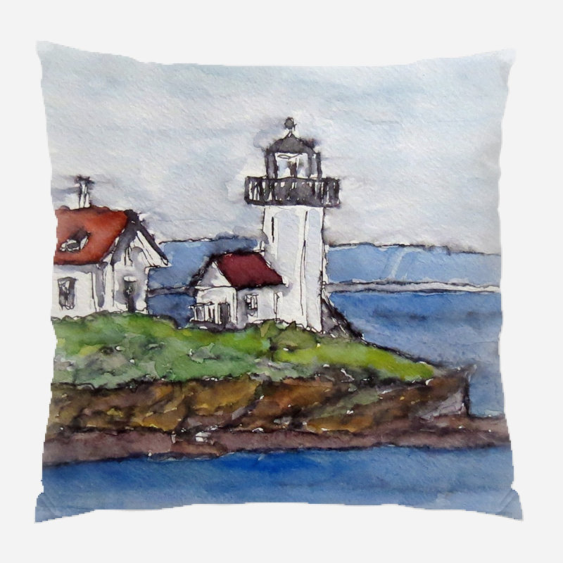 Coussin décoratif aquarelle , Bleu / rouge / crème, Microsuède, Intérieur