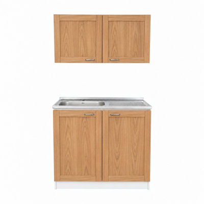 Ashura 39.3" W 2-Piece Kitchen Cabinet Set with Stainless Steel Sink, Base Cabinet with Storage Shelf and 2-Door Wall Cabinet