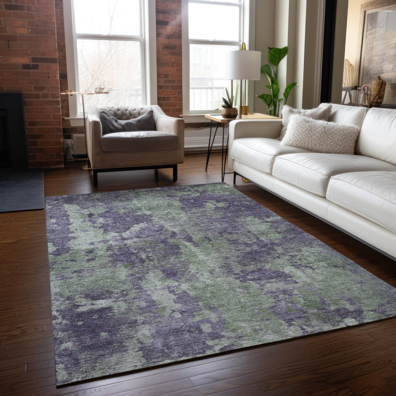 Tapis intérieur / extérieur lavable abstrait Folcroft, Rectangle 10 pi x 14 pi