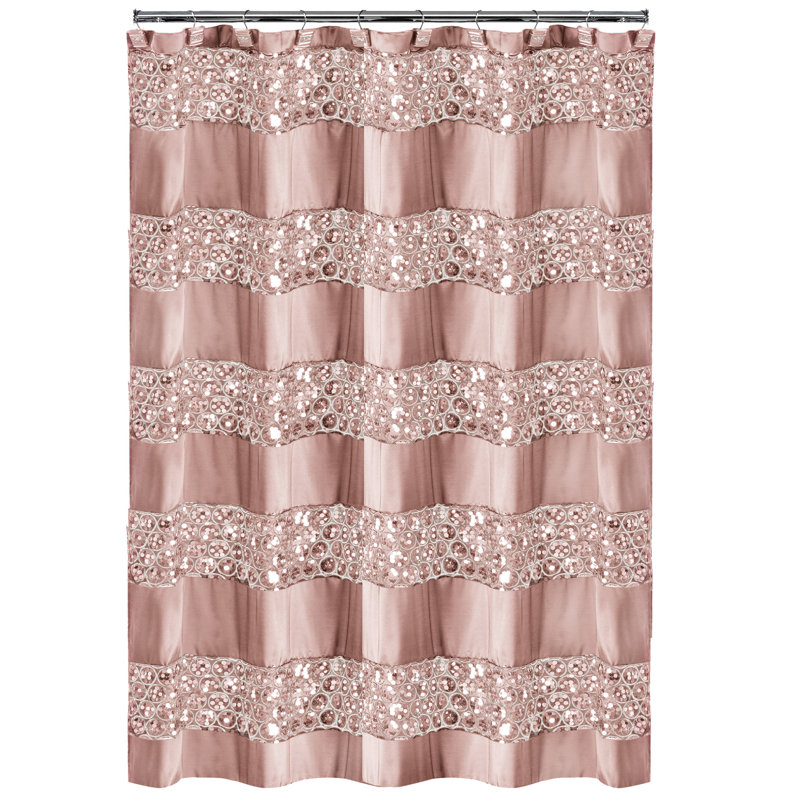 Rideau de douche simple rayé Ced, Rose