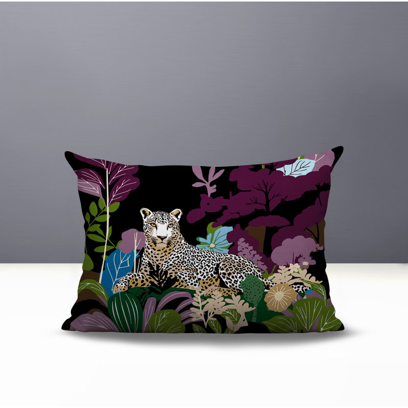 Oreiller rectangulaire réversible intérieur / extérieur Tai Leopard, Rectangle H 14 po x l 20 po, Mauve