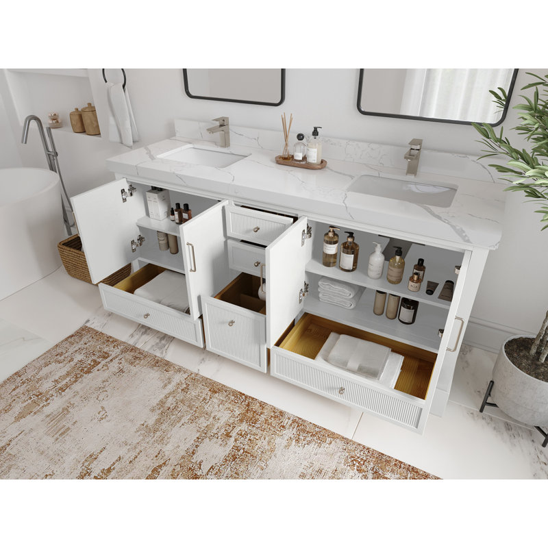 Ensemble de meuble-lavabo double 72 po Alys (option de poignées), Blanc