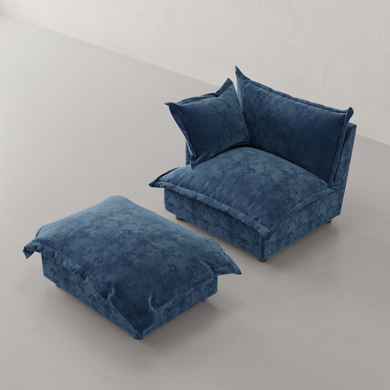 Upholstered Armchair with Footstool, Navy