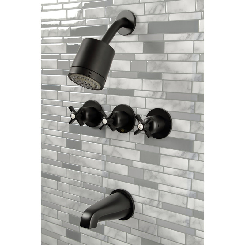 Kingston Brass Millennium Triple-Handle Tub and Shower Faucet, Matte Black