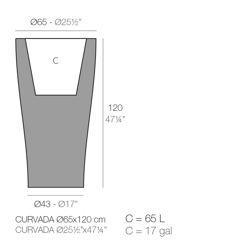 Curvada Resin Pot Planter, 39.25" H x 21.75" W x 21.75" D, Steel