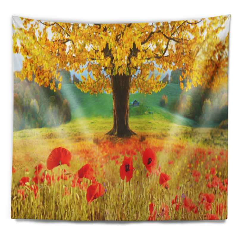 Tapisserie florale à motif d'automne jaune, H 78 po x l 92 po