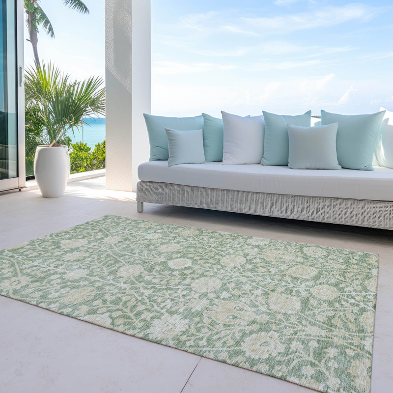 Machine Washable Indoor/Outdoor Chayden ACN1086 Aloe Rug, Rectangle 3' x 5'