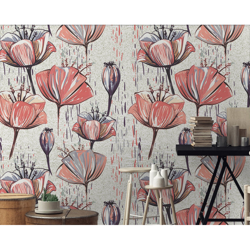 Papier peint amovible à motif floral, L 48,96 po x l 75 po