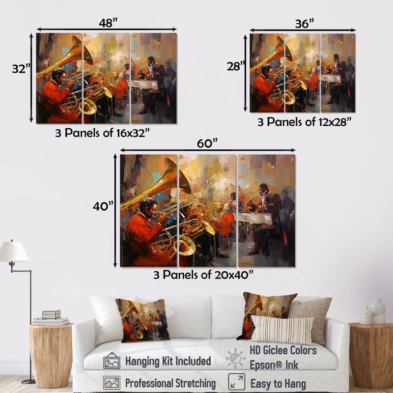 Ensemble d'art mural Orlane - Musicien, Toile tendue, H 32 po x l 48 po x P 1 po