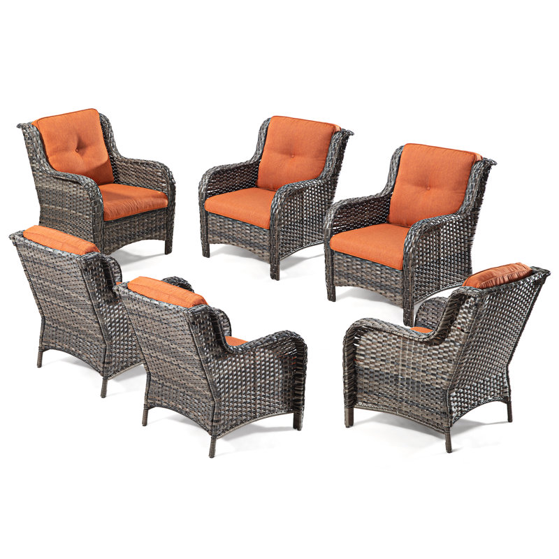 Anahit Wicker Outdoor Lounge Chair (Set of 6), Orange