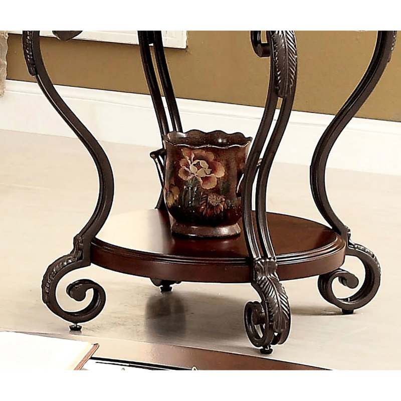 Table de bout en cerisier brun avec tablette inférieure ouverte pour salon moderne et éléments décoratifs