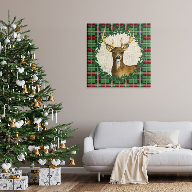  «Plaid Holiday Deer» par Paul Brent, H 36 po x l 36 po
