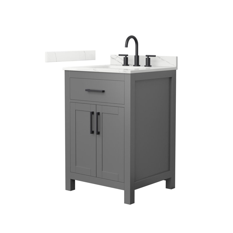 Beckett 24" Freestanding Single Bathroom Vanity with Quartz Top, Dark Gray, Matte Black, Giotto Quartz