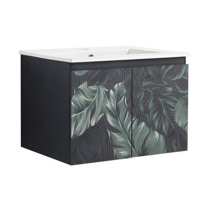 Meuble-lavabo mural 24 po avec lavabo en céramique et porte d'armoire à fermeture en douceur 24 po