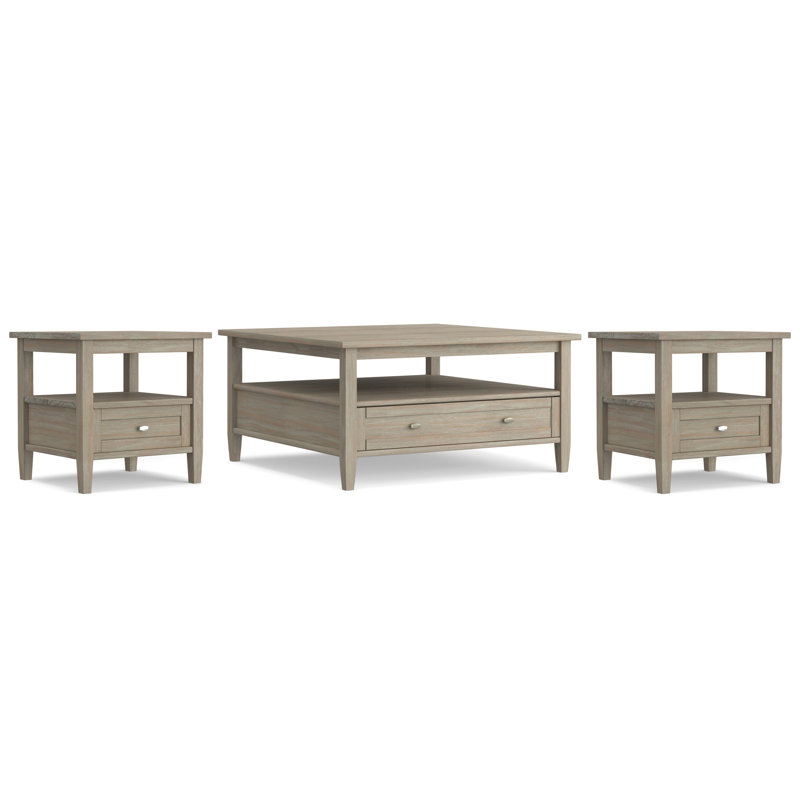 Table basse transitionnelle en bois massif Warm Shaker de 36 po de largeur avec 2 tables de bout de 20 po de largeur en gris vieilli