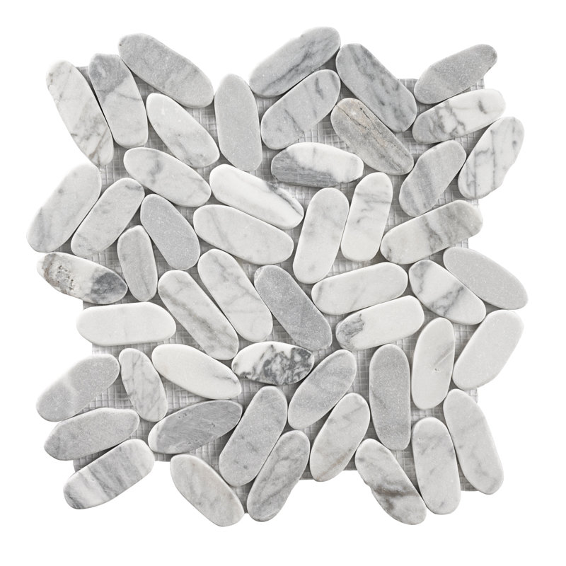 Marvella Pebble 12 in. x 12 in. Natural stone Mosaic Floor and Wall Tile, Carrara Cut