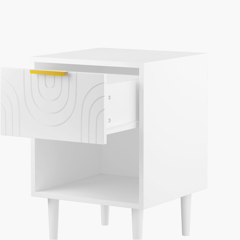 Table de chevet moderne 22,83 po avec tiroir et tablette ouverte