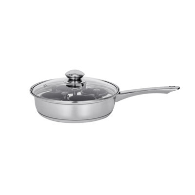 Egg Poacher Pan, 4-Cup Poached Egg Maker, Featuring 4 Nonsitck Detachable Large Cups, Stainless Steel Poaching Pan and Frying Skillet, Lid, and Silicone Spatula, Compatible with Induction Stovetop