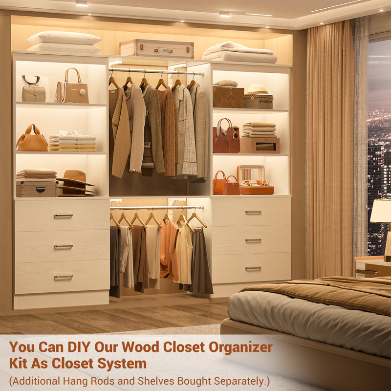 47.2" Closet System with 6 Wooden Drawers, White