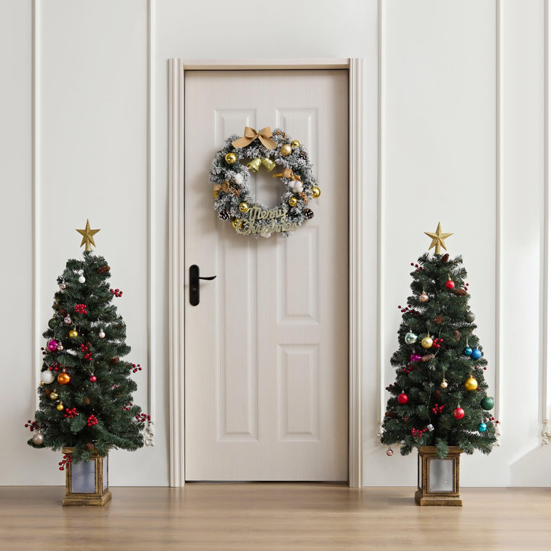 Arbre de Noël artificiel 4 pi avec base creuse, mini sapin de Noël pré-éclairé avec 8 modes de lumières DEL pour la décoration de Noël