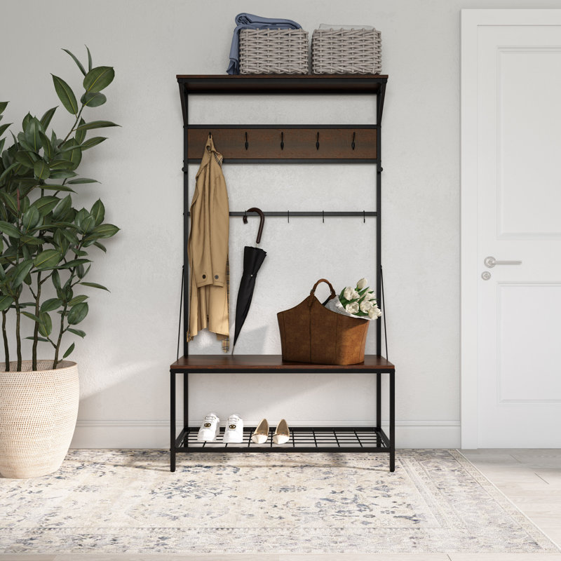 Banc et support à chaussures en bois et métal