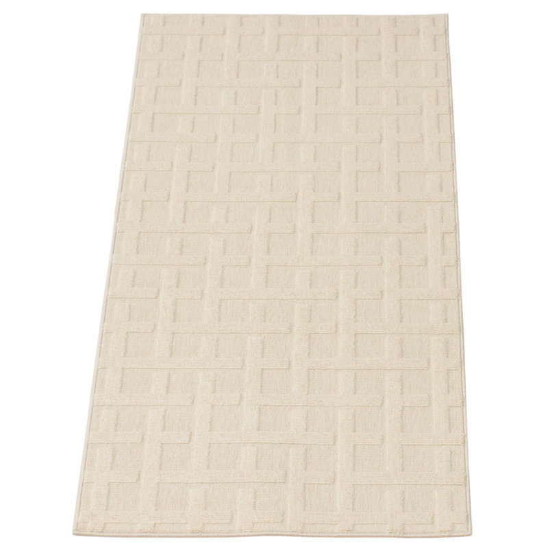 Ensemble de tapis intérieur / extérieur géométrique ivoire, Rectangle 2 pi 8 po x 4 pi 11 po