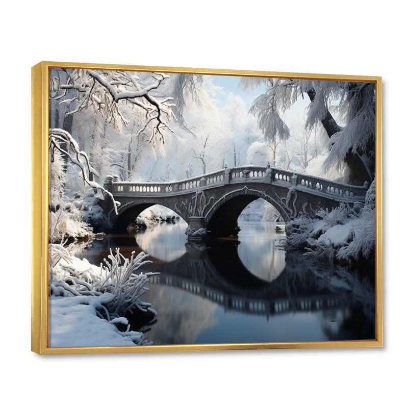 Winter Landscape Snowy Bridges I - Winter Landscape, art mural encadré, H 12 po x l 20 po x P 1 po, Cadre flottant doré