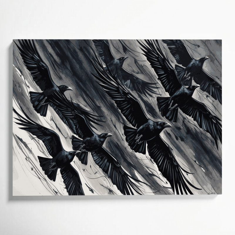 «Birds Carrion Crow», art mural sur toile noire, H 11 po x l 14 po