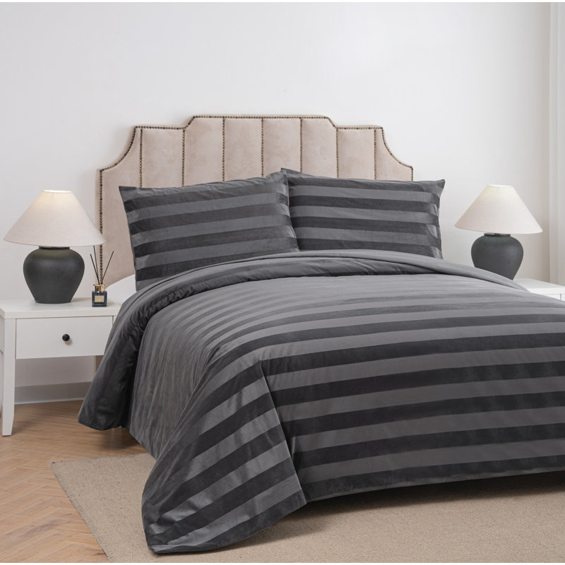 Satin Standard Striped Duvet Cover, King Duvet Cover + 2 Pillow Sham