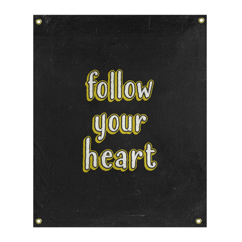 Tapisserie tableau noir en polyester suivre votre citation cardiaque, H 59 pi x l 50 po, Jaune