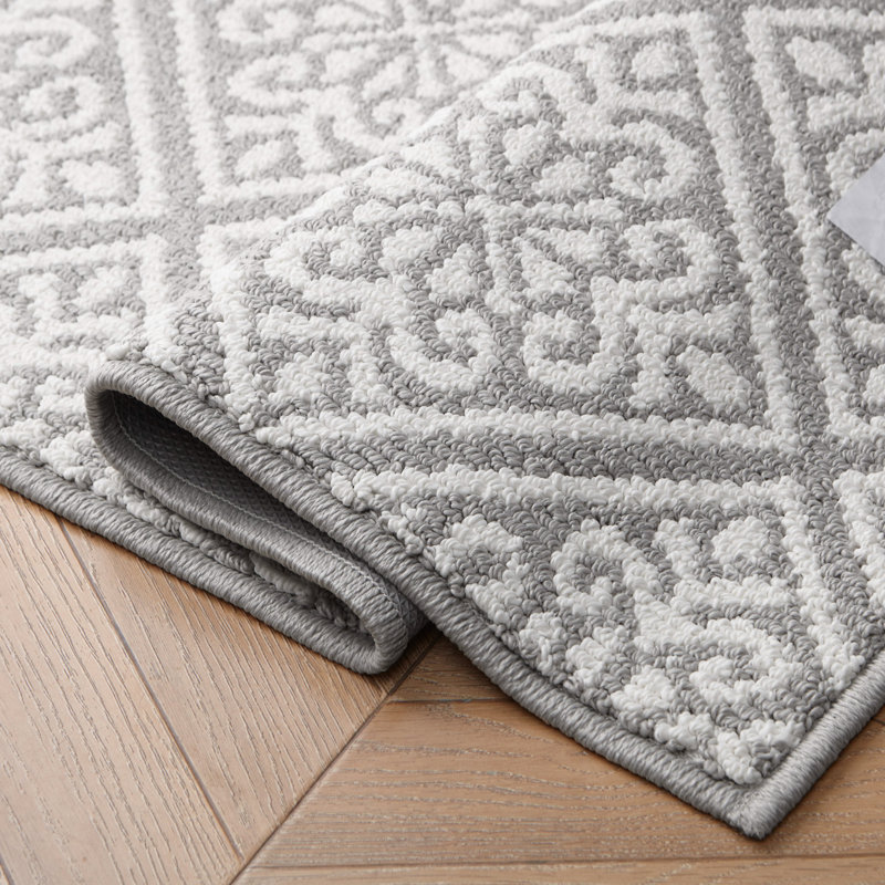 Austell Machine Woven Synthetic Geometric Area Rug, Light Gray
