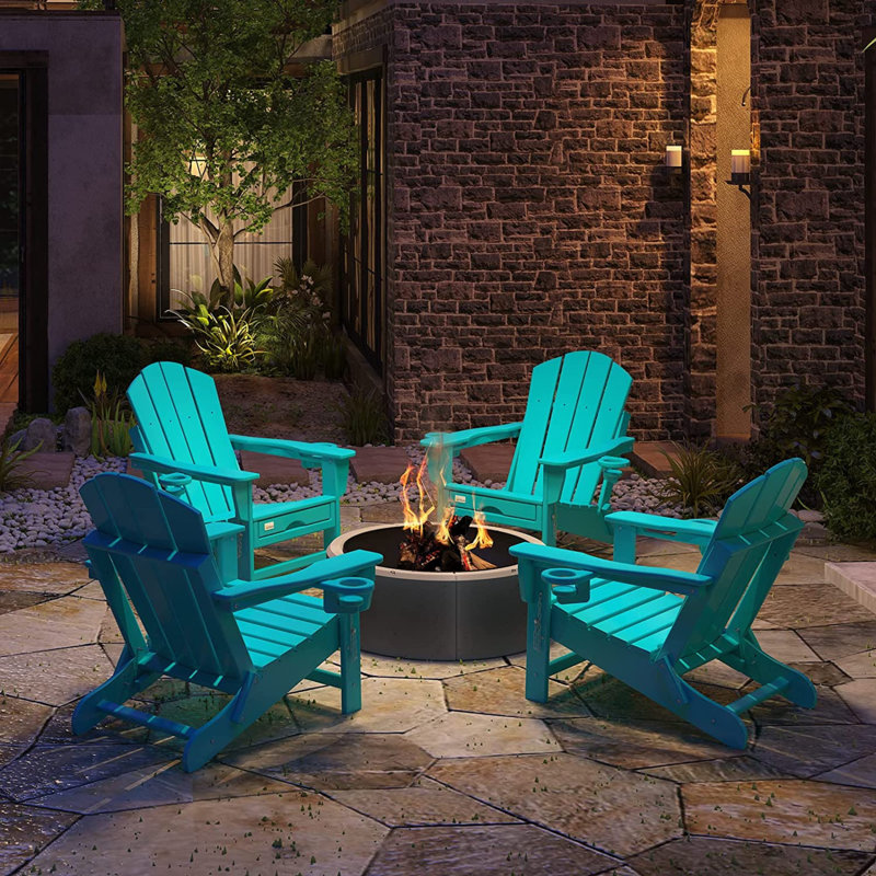 Chaise Adirondack pliante en acier avec repose-pieds, Bleu
