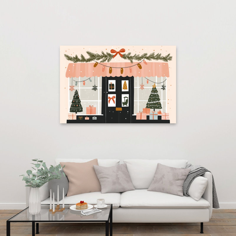 Festive Christmas Storefront Abstract Contemporary Christmas Tree Winter Architecture Wall Art Print 1 Piece Wrapped Canvas Wall Art