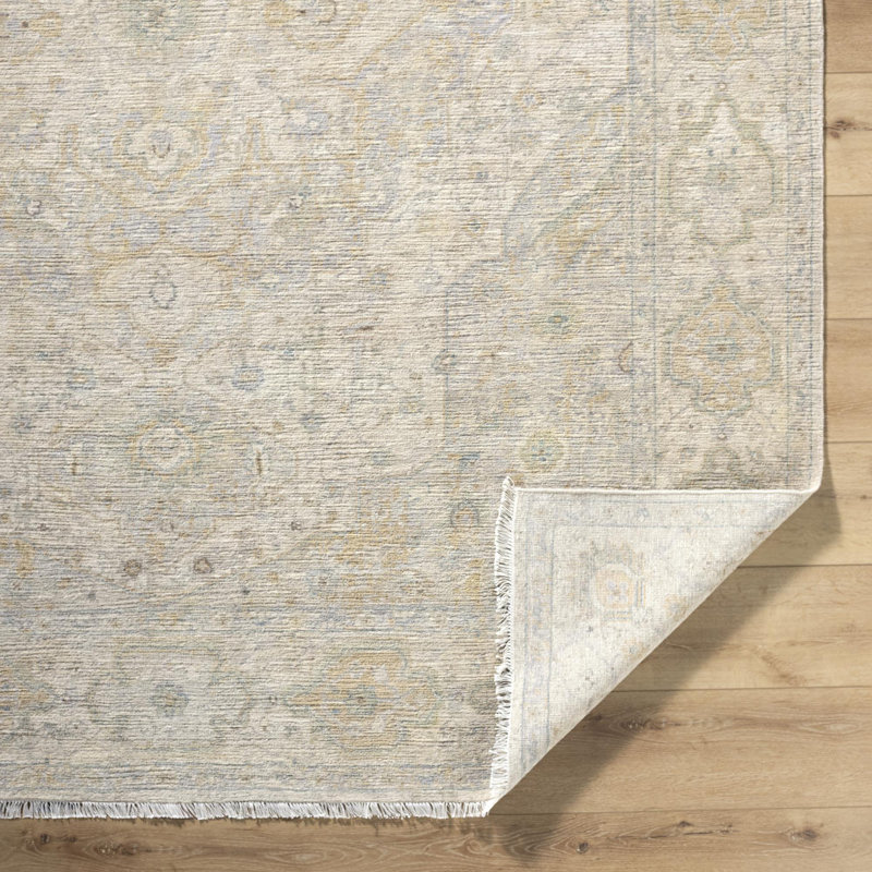 Mashad Hand Knotted Wool Oriental Area Rug in Ivory, Rectangle 2' W x 3' L