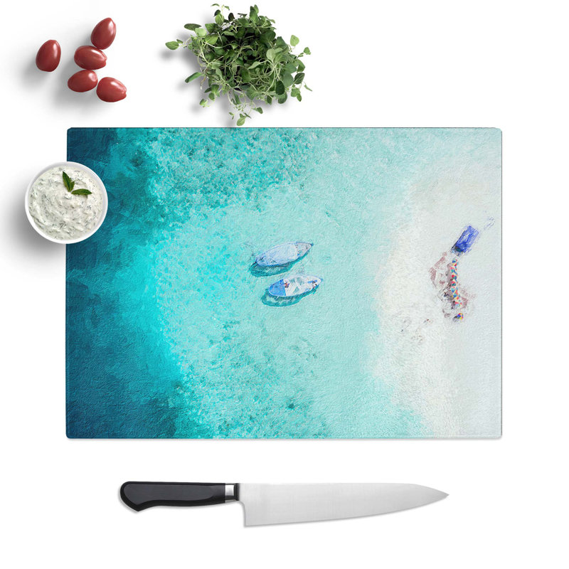 Tempered Glass Boats in the Maldives Chopping Board, 39 cm W x 28.5 cm L