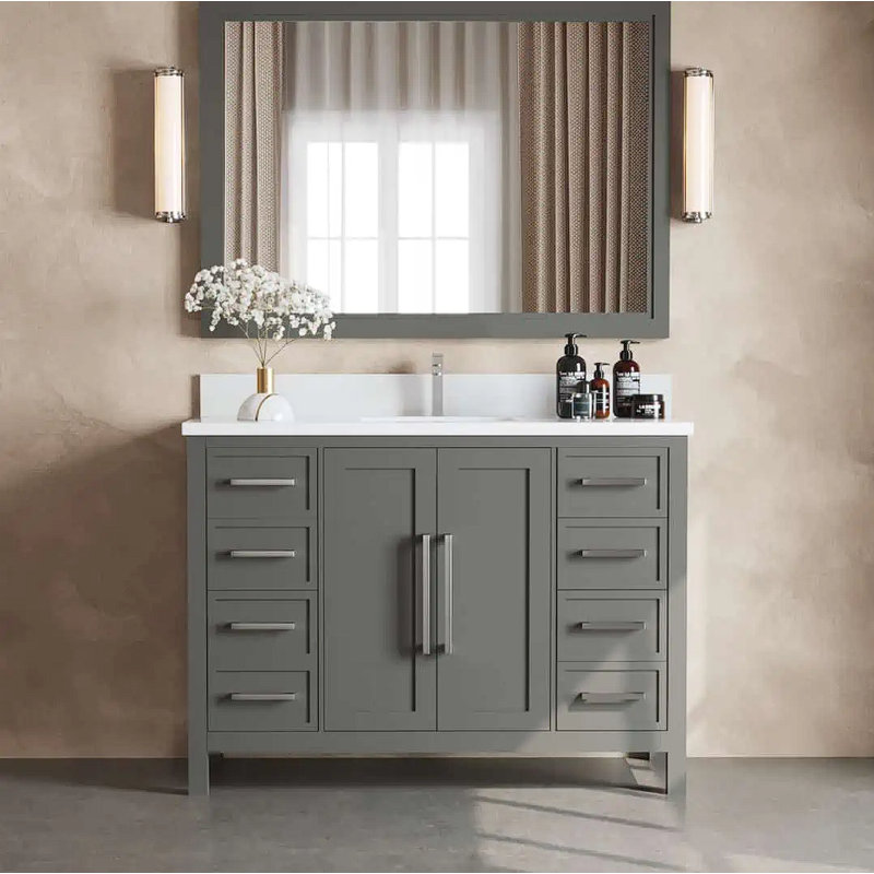 Ensemble de meuble-lavabo simple 48 po, Gris foncé, Gris foncé, Chrome