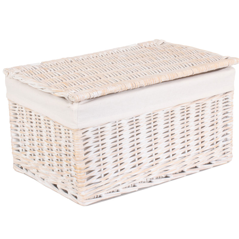 Wicker Lined 3 Piece Storage Hamper Set, White Wash