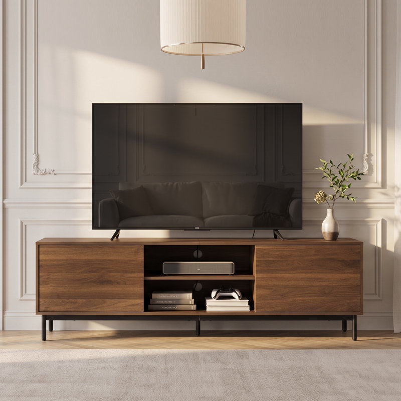 180cm Walnut TV Stand for TVs up to 75" with Cabinets and Open Storage