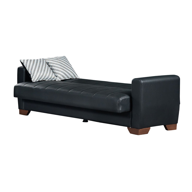 Barato Twin 84'' Faux Leather Convertible Sofa, Black Faux Leather