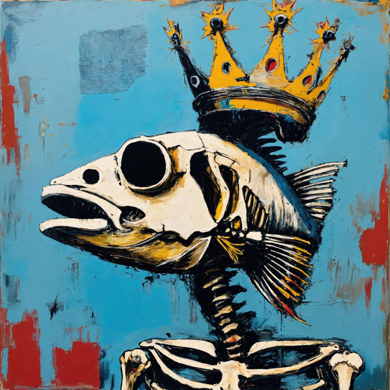 Fishhead1-Hommage-Basquiat, estampe numérique sur toile tendue avec châssis, H 36 po x l 36 po