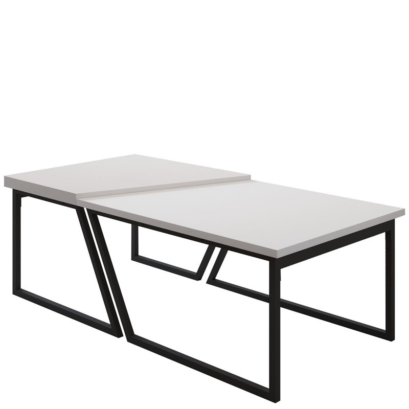 Modern Coffee Table Set (2 Pieces), White, 47.2 x 23.6 x 15.2 inches & 31.5 x 23.6 x 15.9 inches | 100% Melamine Coated Particle Board, Thickness: 0.7 inches | Stylish Black Metal Legs, Perfect for Contemporary Living Rooms