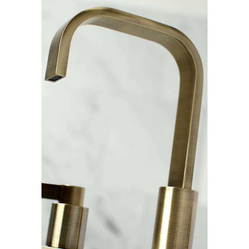 Kingston Brass NuvoFusion Two-Handle 3-Hole Deck Mount Widespread Bathroom Faucet with Retail Pop-Up Drain, Vintage Brass