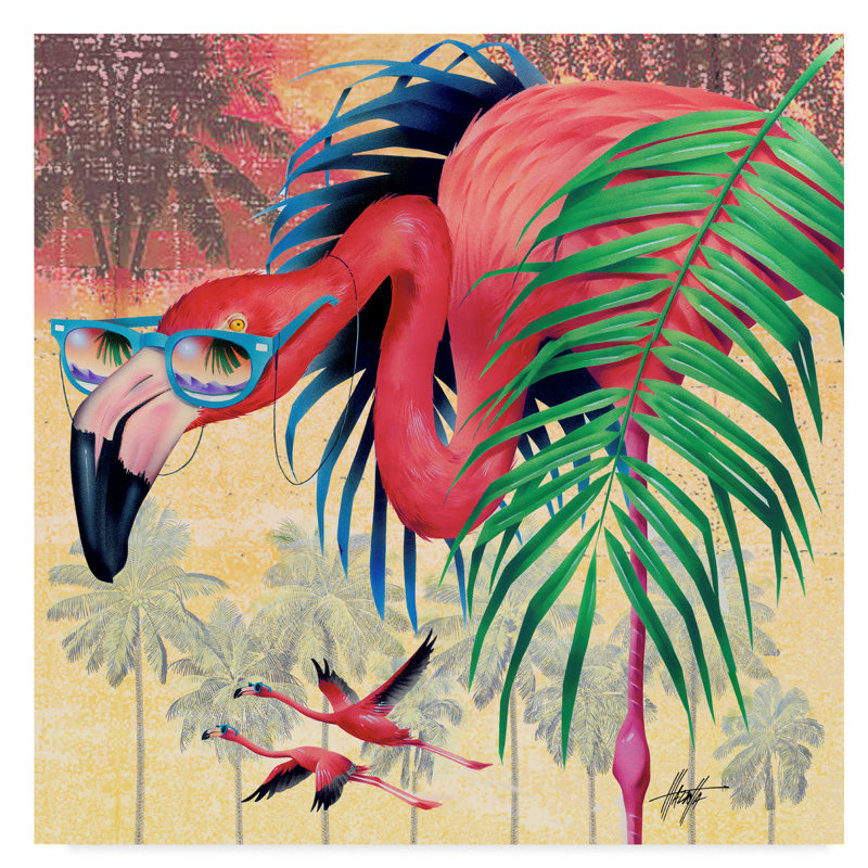 Large Pink Flamingo Canvas Art with Tropical Background
