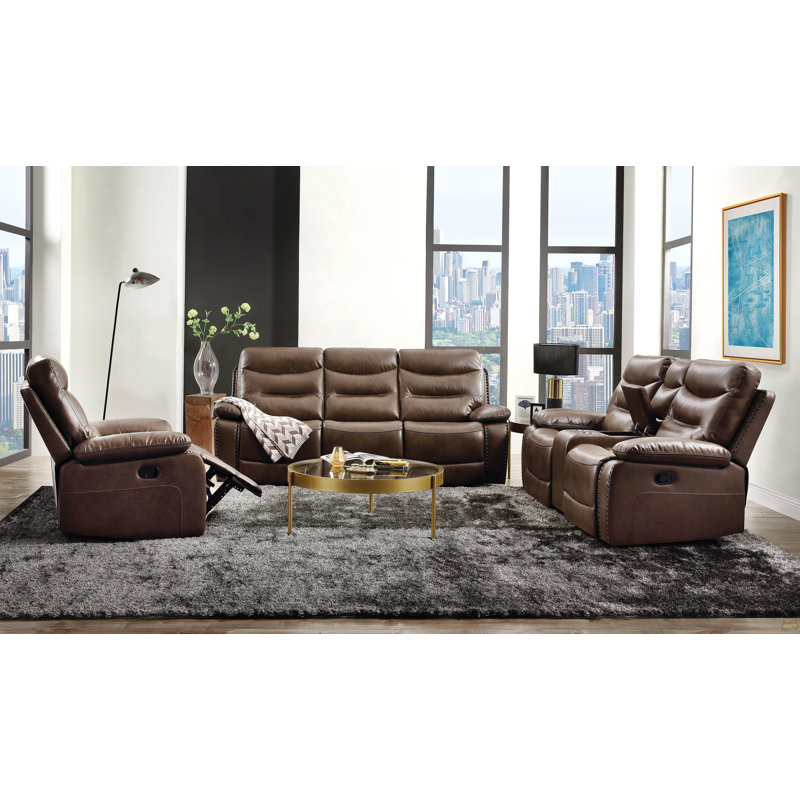 Leather-Gel Match 3Pcs Recliner Living Room Set
