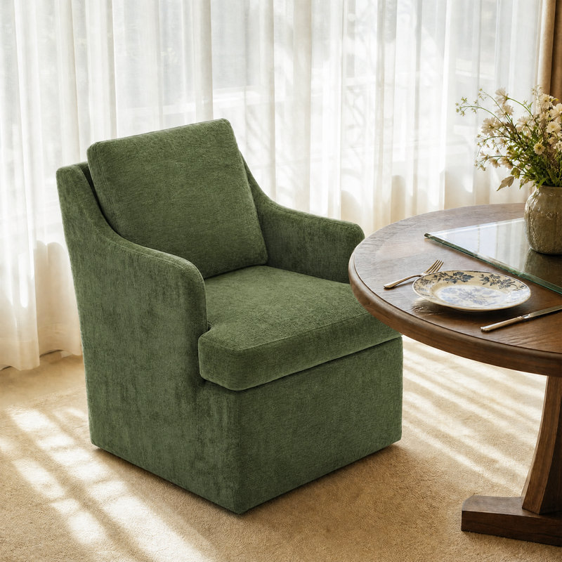 46.99 cm H Upholstered Chenille Armchair, Green