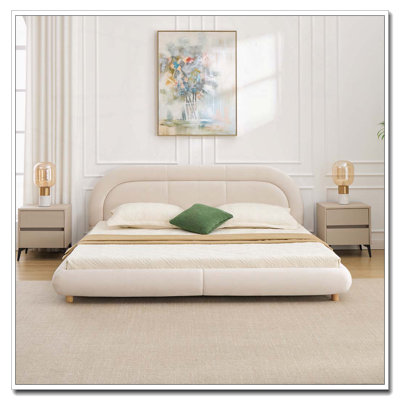 Modern Curved Upholstered Low Profile Platform Bed