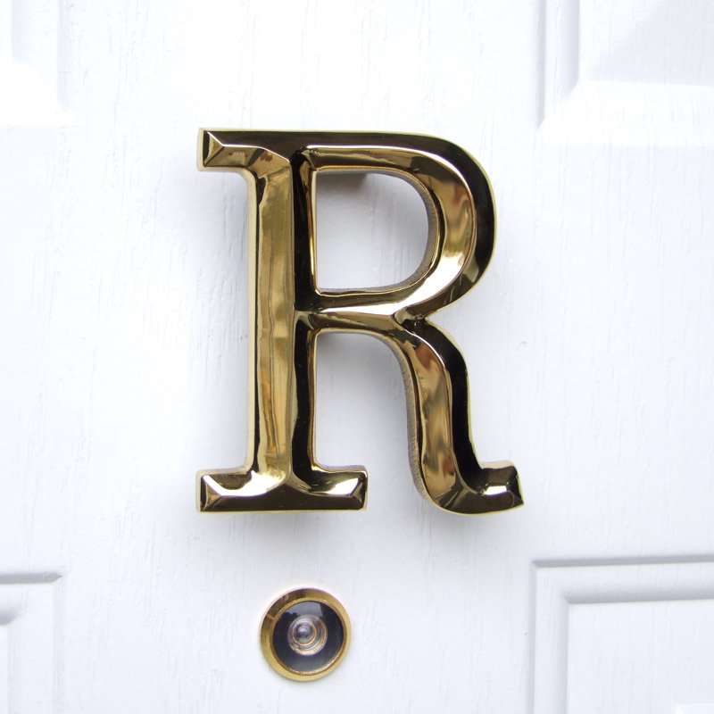 Heurtoir de porte lettre monogramme, Laiton, R